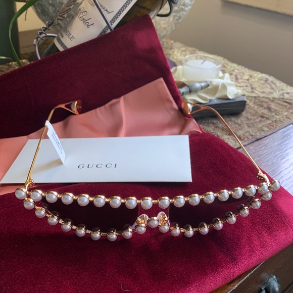 🔥SALE🔥Auth.GUCCI 53 cat "HOLLYWOOD COLLECTION " metal/pearls sunglasse - Picture 6 of 13